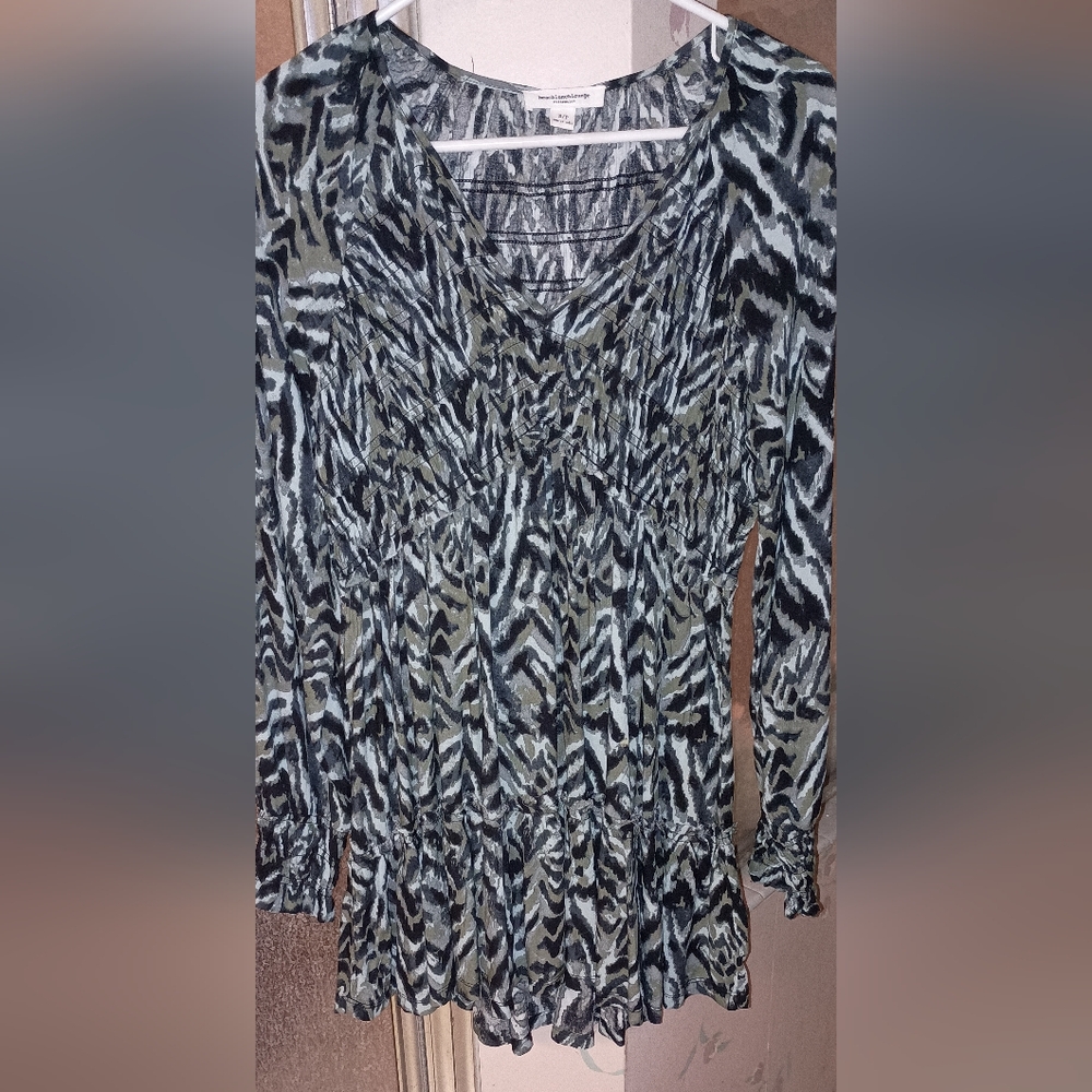 Beachlunchlounge Grey Black Smocked Flirty Dress Small Petite